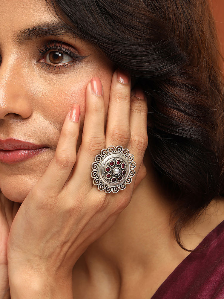 fabindia fashion Fabindia Metal Red Adjustable Ring-picture-24
