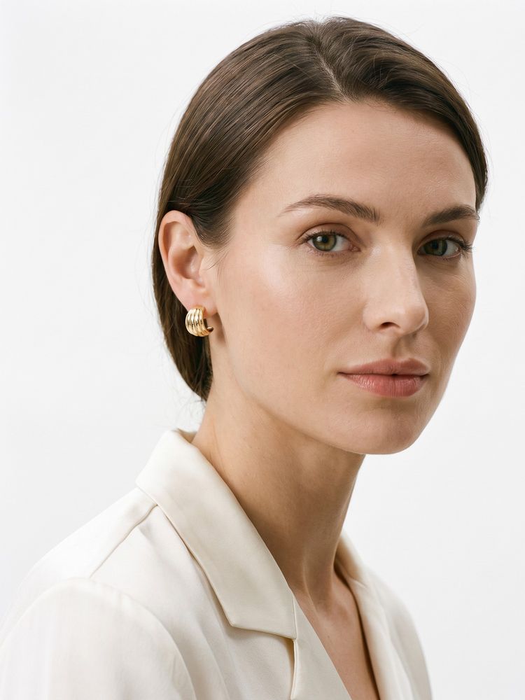 Carlton London 18Kt Gold-Plated Curved Textured Half Hoop Earrings-picture-12