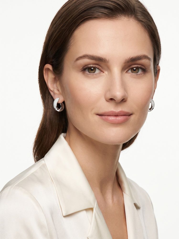 Carlton London Rhodium-Plated Cz-Studded Chunky Half Hoop Earrings-picture-13