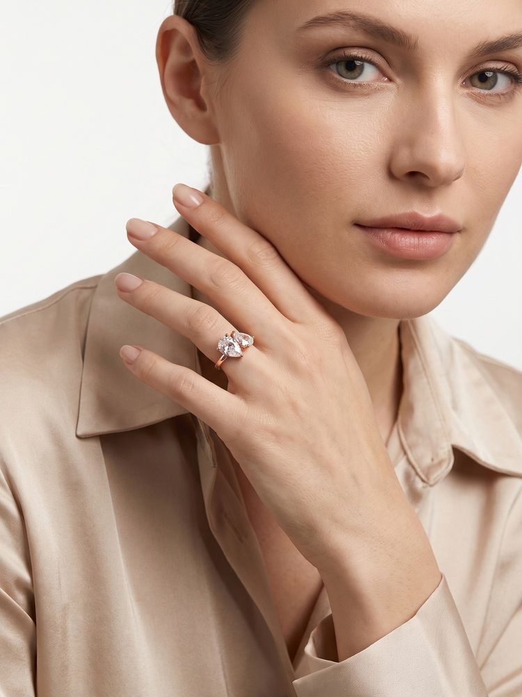 Carlton London 18Kt Rose Gold-Plated Cz Toi Et Moi Adjustable Ring-picture-27