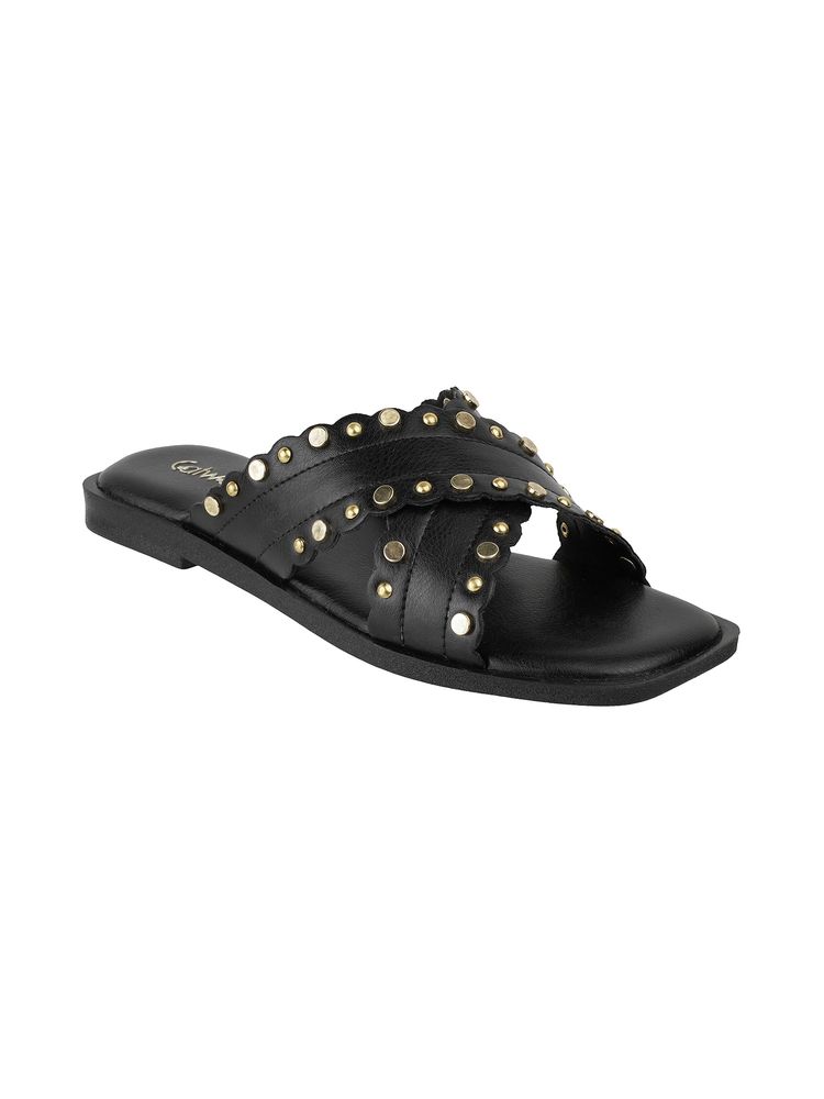 Catwalk Women CROSS-STRAP TRIMS and STUDS Flats - Black-picture-22
