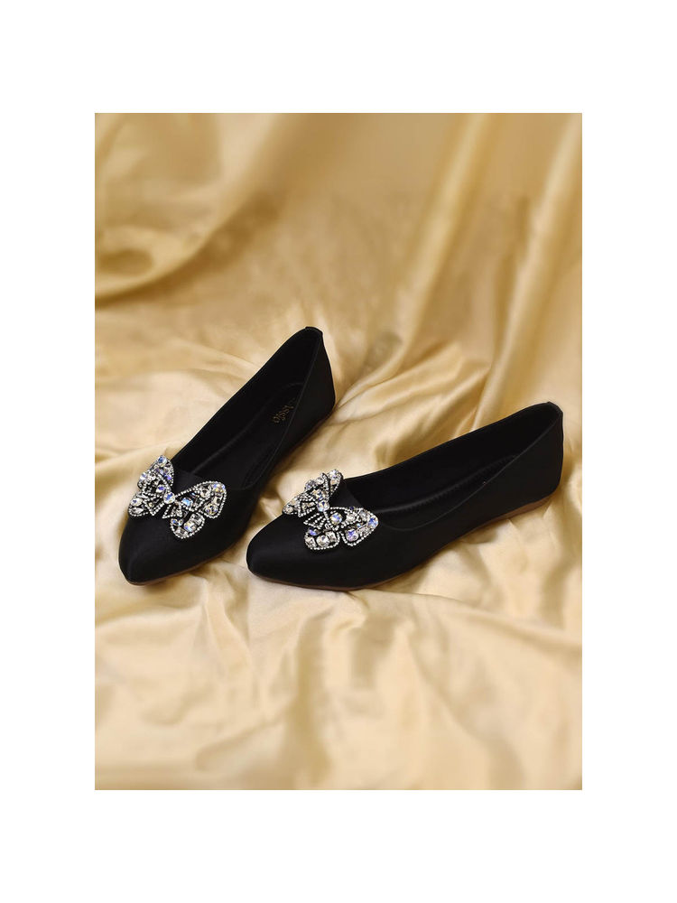 YASSIO Women Black Satin Butterfly Ballerinas-picture-11