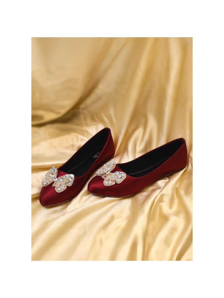 YASSIO Women Satin Rich Maroon Butterfly Ballerinas-picture-14