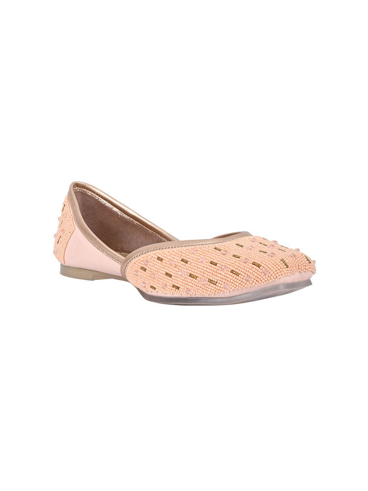 Jove Women Peach Embellished Jutties-picture-11