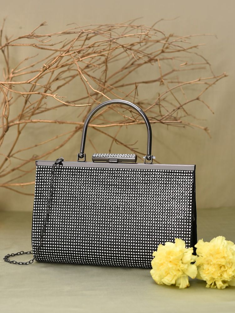 Haute Sauce Black Embellished Purse Clutch-image-2