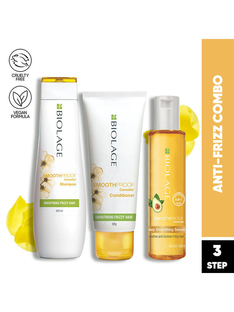 Matrix Biolage Smoothproof Professional Shampoo, Conditioner and Hair Serum, 72HR Frizz Control