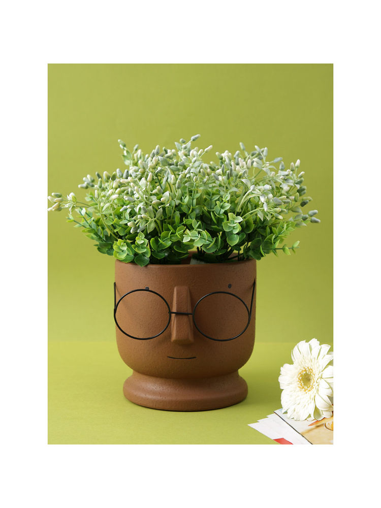Tayhaa Cute Human Face Ceramic Brown Planter with Specs-image-43