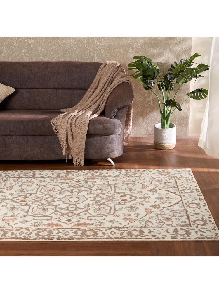 Welspun Wonder Full Polyester 981Gsm Machine Tufted with Traditional Design Carpet - Beige-image-6