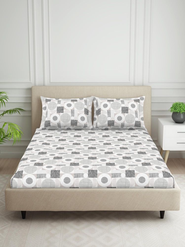 Welspun Harmony Polycotton 120Tc Geometric Double Bedsheet with 2 Pillow Covers-picture-24