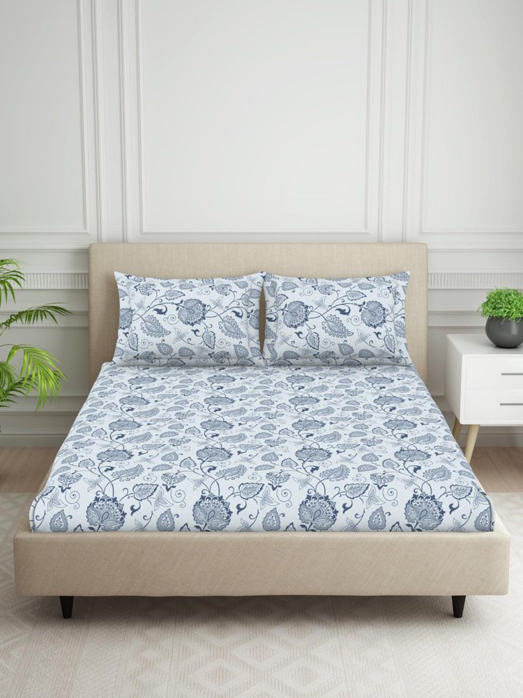 Welspun Harmony Polycotton 120Tc Floral Double Bedsheet with 2 Pillow Covers - Grey-picture-22