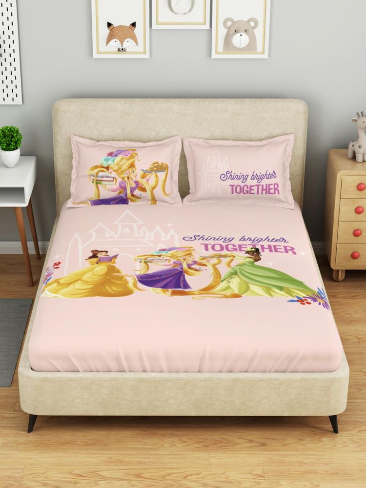 SPACES Disney Princess 100% Cotton 132Tc Large Kids Bedsheet with 2 Pillow Covers (Double)-image-7