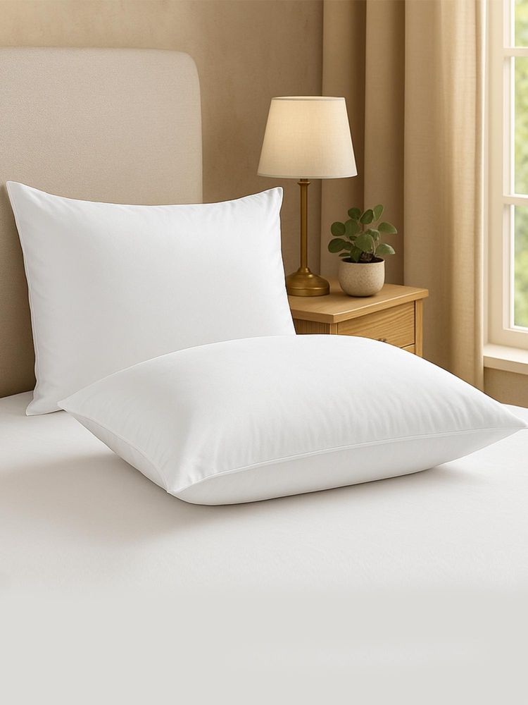 Welspun Dream Nest Virgin Microfiber 90 Gsm Plain Weave Solid 2 Pillows - White-image-19