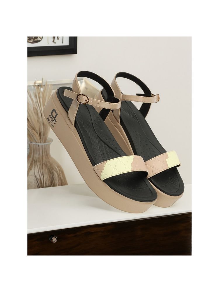 Carlton London Fashionable Beige Color Flatform Heel Backstrap Comfort Sandals-picture-12