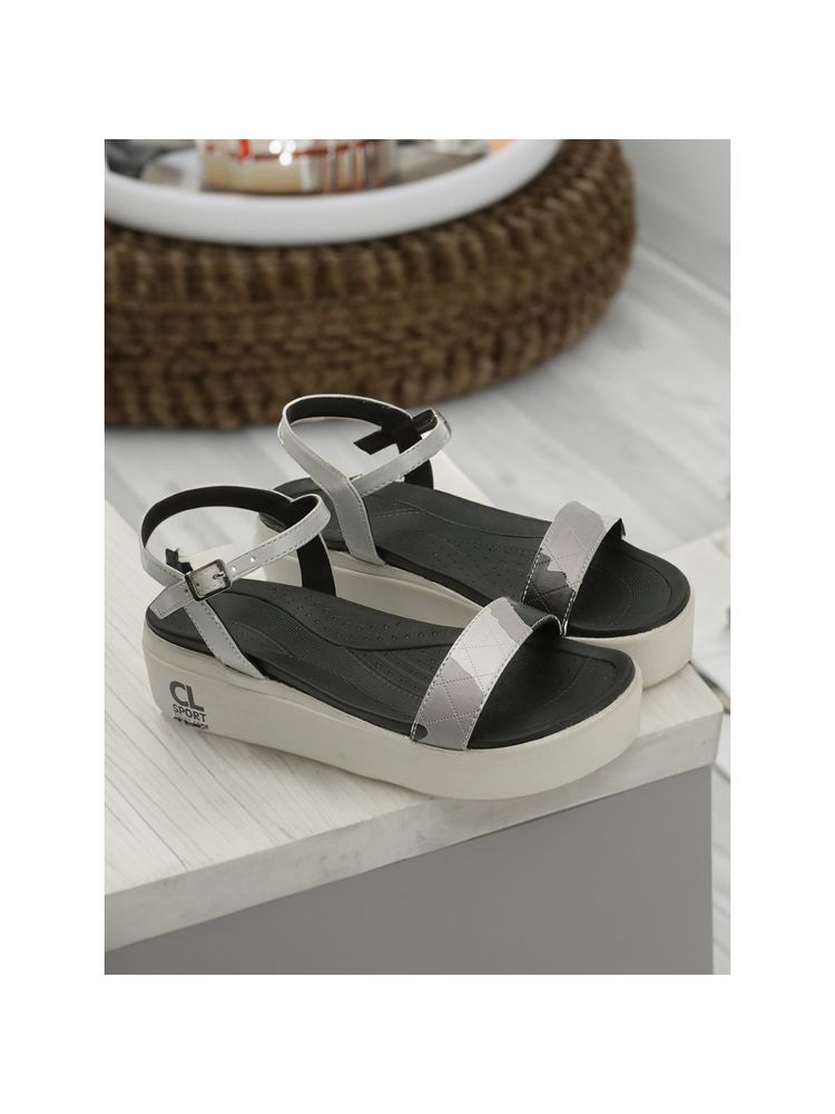 Carlton London Fashionable Grey Color Flatform Heel Backstrap Comfort Sandals-picture-29