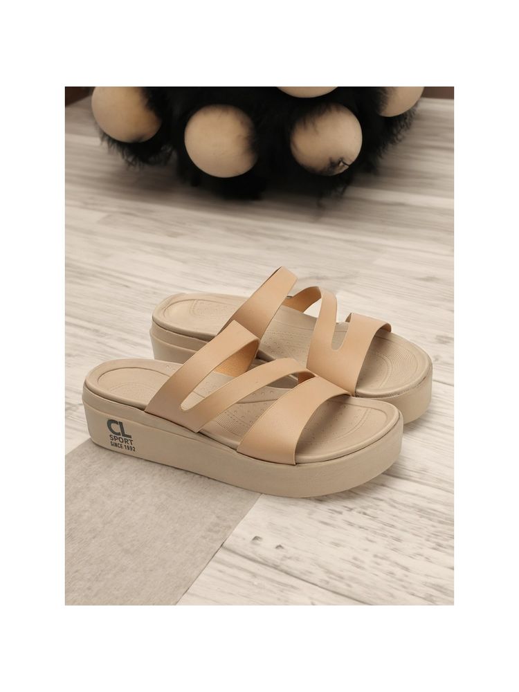 Carlton London Fashionable Beige Color Flatform Heel Comfort Sandals
