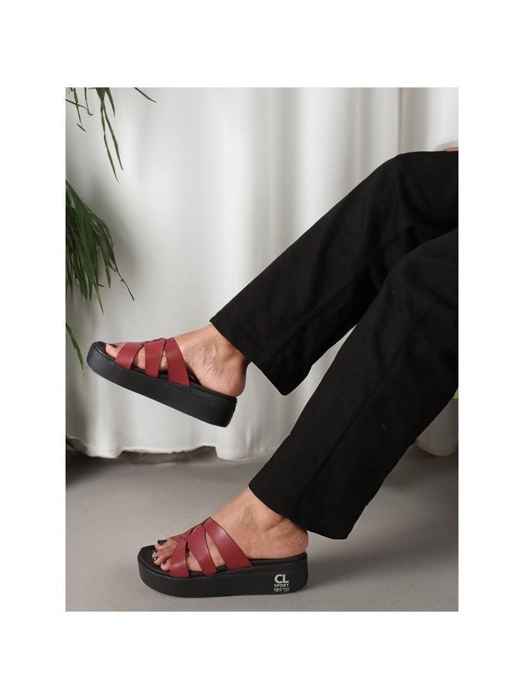 Carlton London Cherry Color Flatform Heel Comfort Sandals-image-5