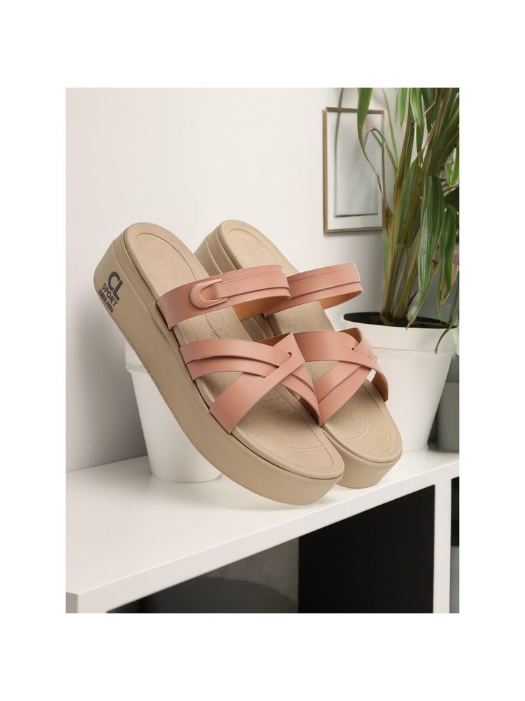 Carlton London Fashionable Nude Color Heel Comfort Sandals