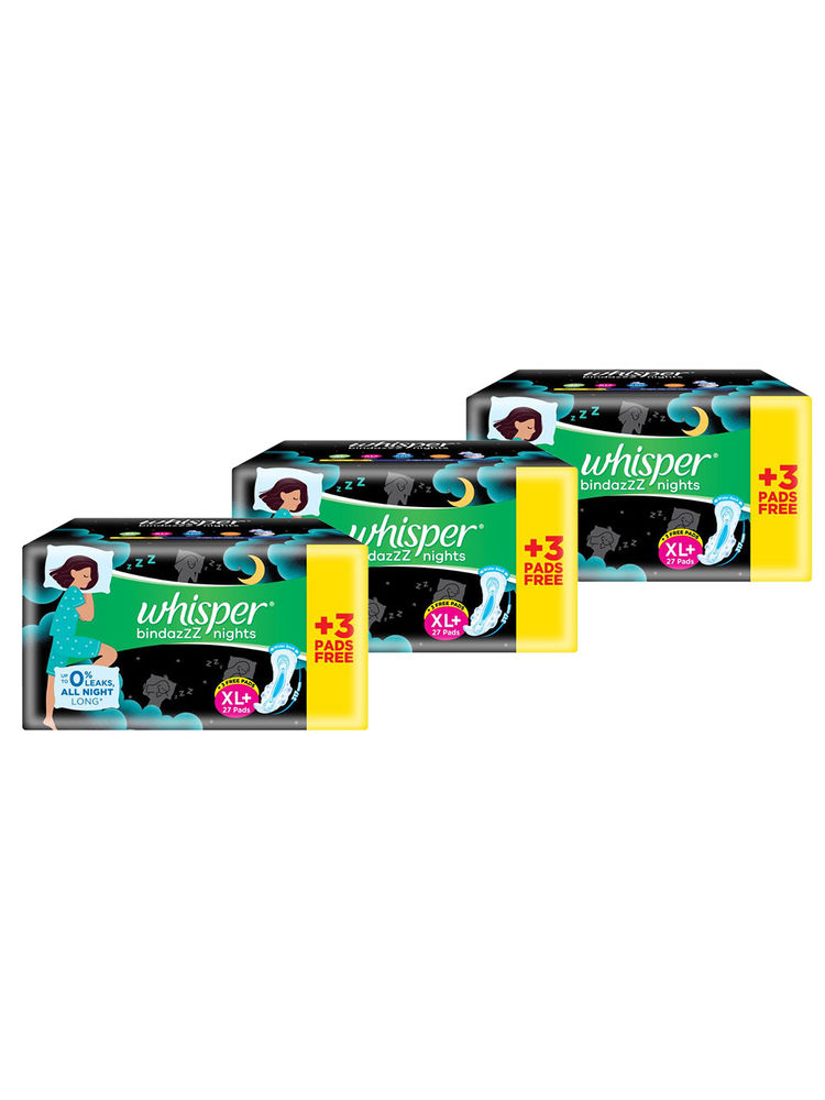 Whisper Bindazzz Nights Xl+ 27 Pads + 3 Free (Pack Of 3)-image-4