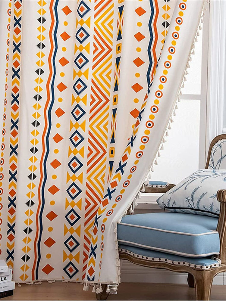 Urban Space Window Curtains with Eyelets & Tieback 1 Piece Boho Orange-image-14