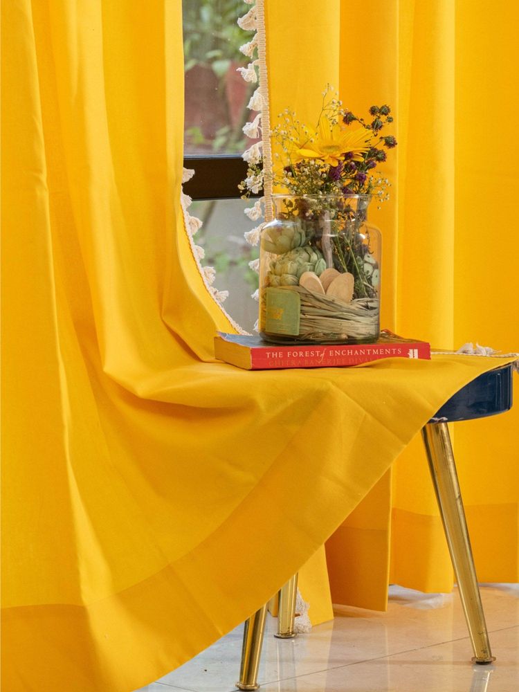 Urban Space Boho Cotton Window Curtain with Eyelets & Tieback 1 Piece Aura Yellow-picture-44