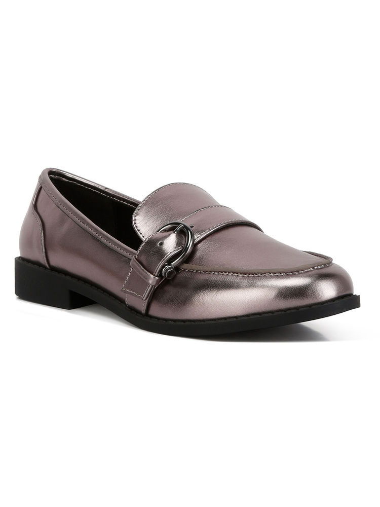 London Rag Pewter Grey Haruka Metallic PU Loafers-image-48