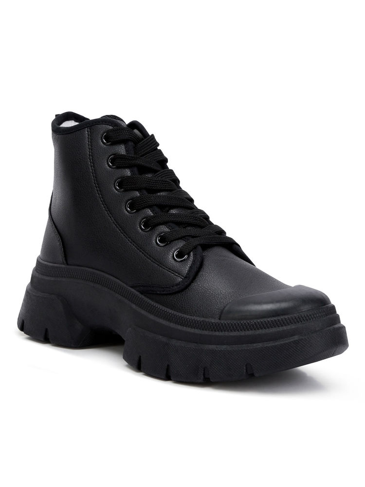 London Rag Black Chunky Lace Up Combat Boots-image-34