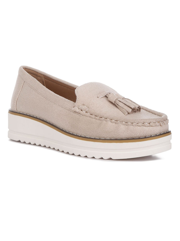 London Rag Beige Platform Lug Sole Tassel Loafers-picture-19