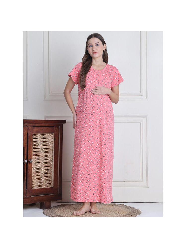 Secret Wish Pink Printed Hosiery Maternity Nighty Full Length-image-29
