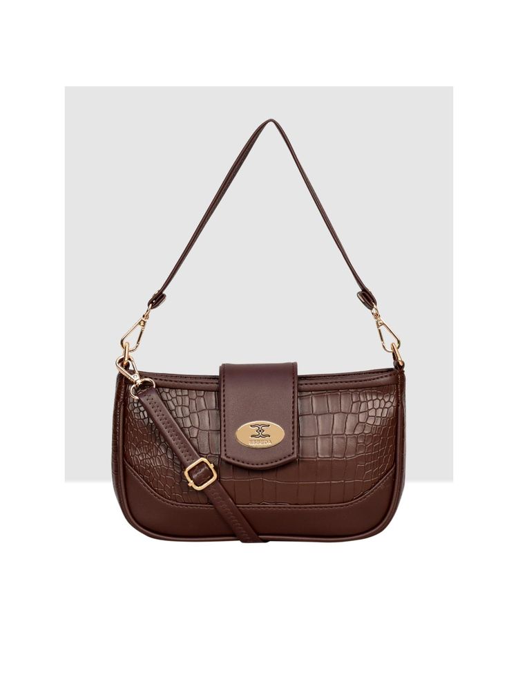 ESBEDA Brown Croco Embossed Sling Bag