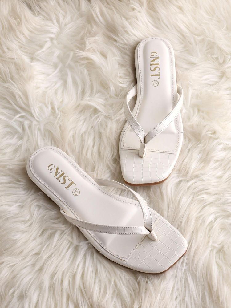 GNIST Women Casual Thong White Slip on Flats-picture-3
