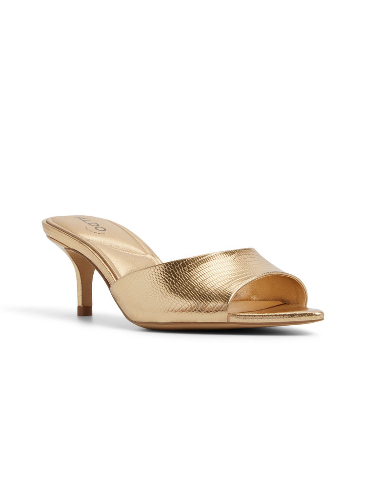 Aldo Benalden Women Gold Textured Kitten Heels-picture-18