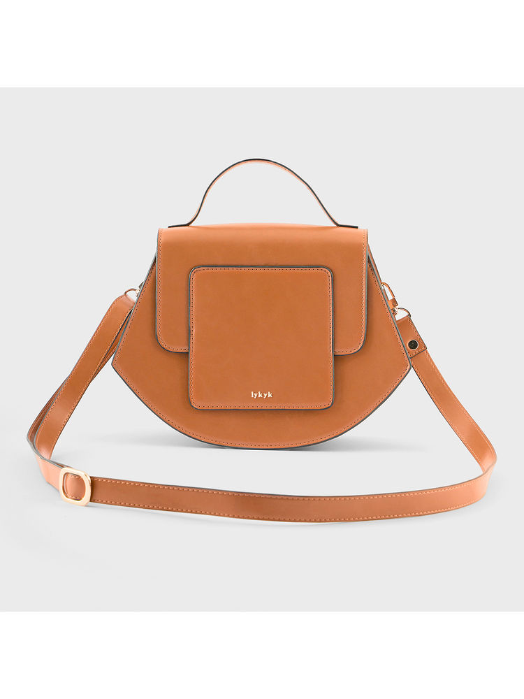 IYKYK by Nykaa Fashion Tan Solid Structured Multi Handle Sling Bag-picture-28