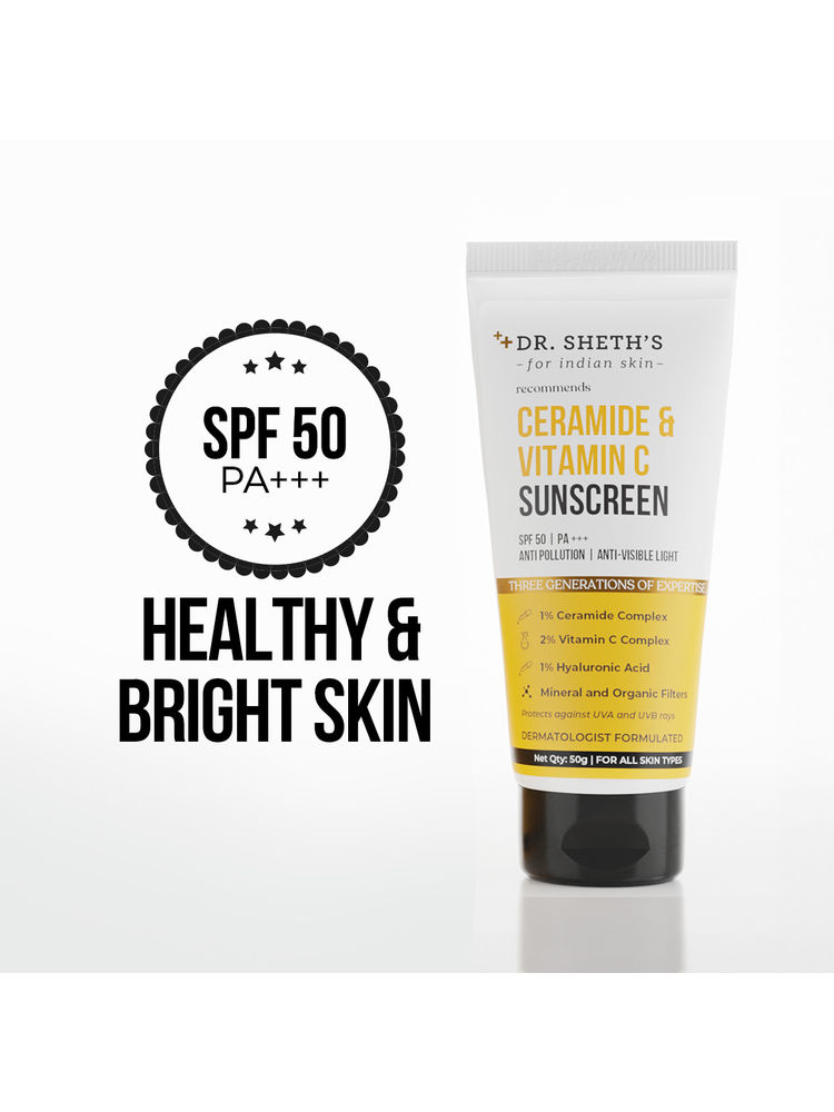 Dr. Sheth'S Ceramide & Vitamin C Sunscreen Spf 50 Pa+++ No White Cast For All Skin Type