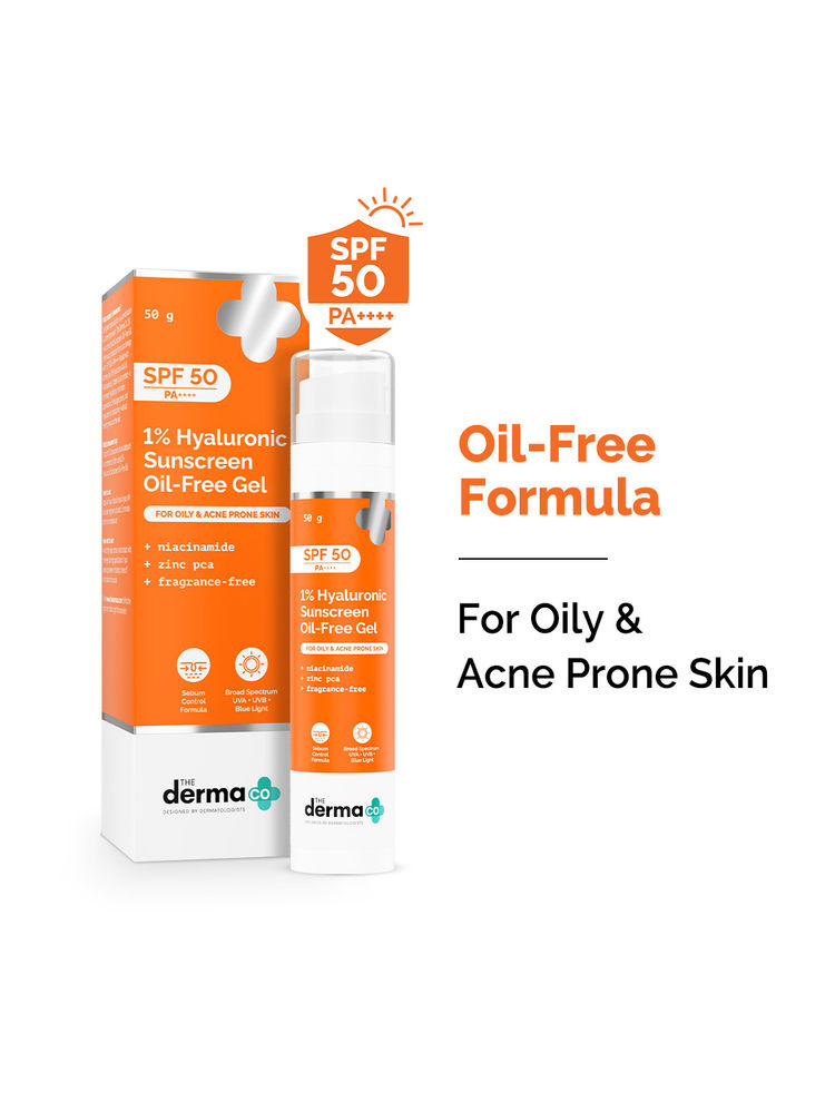 The Derma Co 1% Hyaluronic Sunscreen Oil-Free Gel With Spf 50 Pa++++ For Oily & Acne-Prone Skin