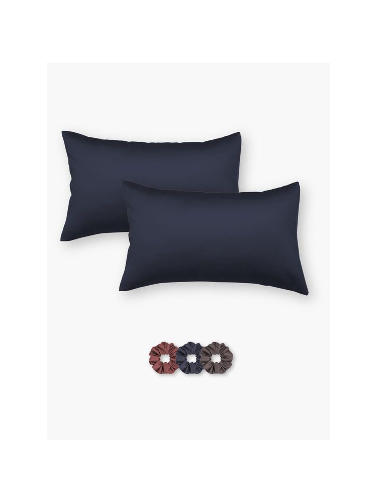 SEEVO Navy Blue Satin Pillow Covers - 17 x 27 Inches (Set of 2) (Free Size)