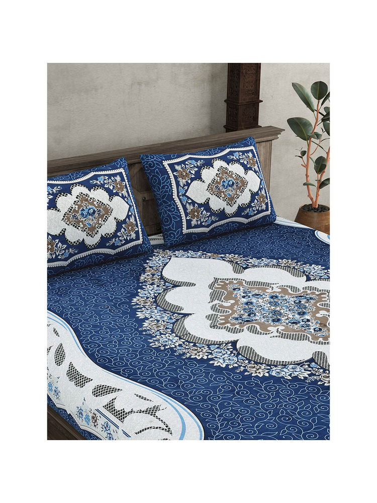 JAIPUR FABRIC 240 Tc The Grand Sion Blue Cotton Double King Bedsheet With 2 Pillow Covers-picture-15
