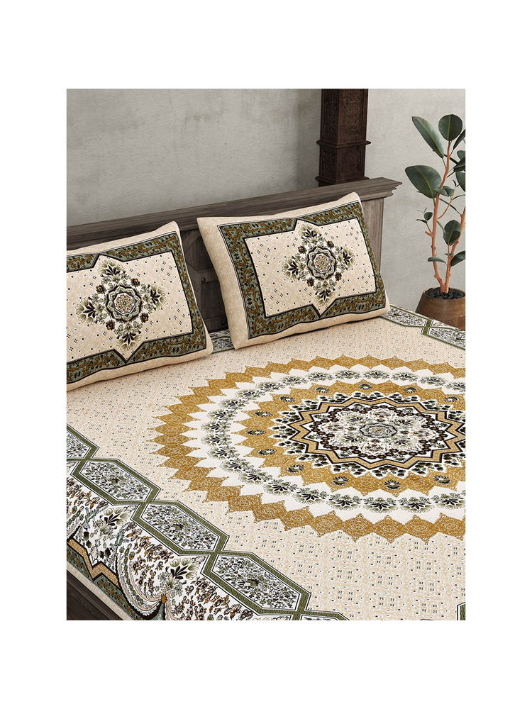 JAIPUR FABRIC 240 Tc Flowery Mat Cotton Double King Bedsheet With 2 Pillow Covers-picture-13