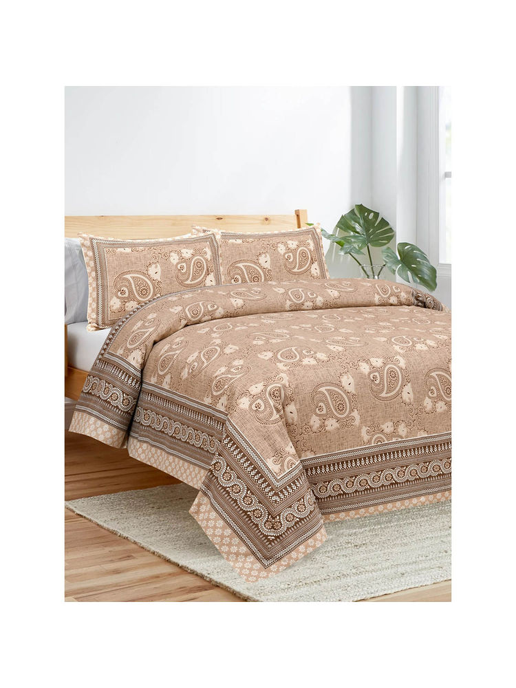 JAIPUR FABRIC 180 Tc Paisley Art Brown Cotton Double King Bedsheet With 2 Pillow Covers-picture-12