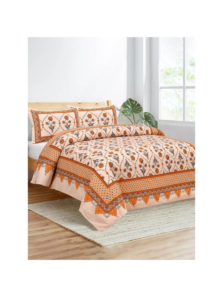 JAIPUR FABRIC 180 Tc Jaal Peachy Cotton Double King Bedsheet With 2 Pillow Covers-image-46
