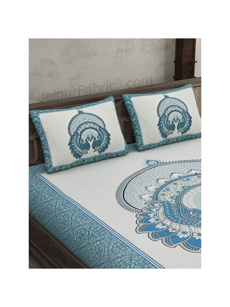 JAIPUR FABRIC Royal Blue Pure Cotton Double King Bedsheet With 2 Pillow Cover-picture-11