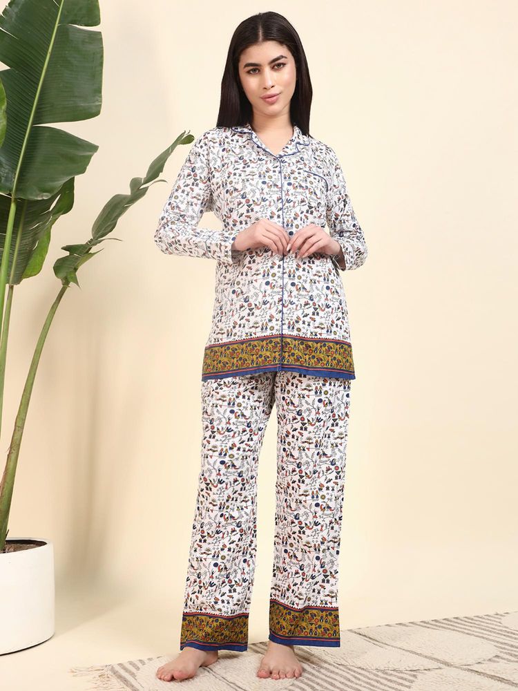 SEPHANI Blue Cotton Nature Shirt with Pyjama-picture-15