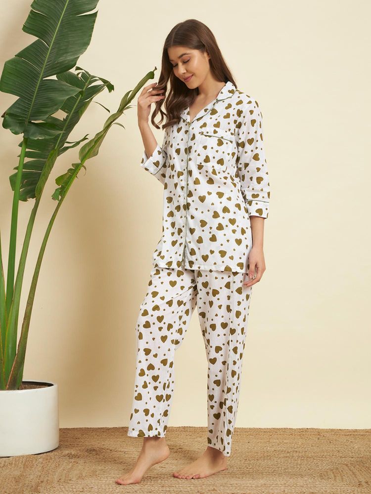 SEPHANI Green Cotton Geometric Shirt with Pyjama-picture-17