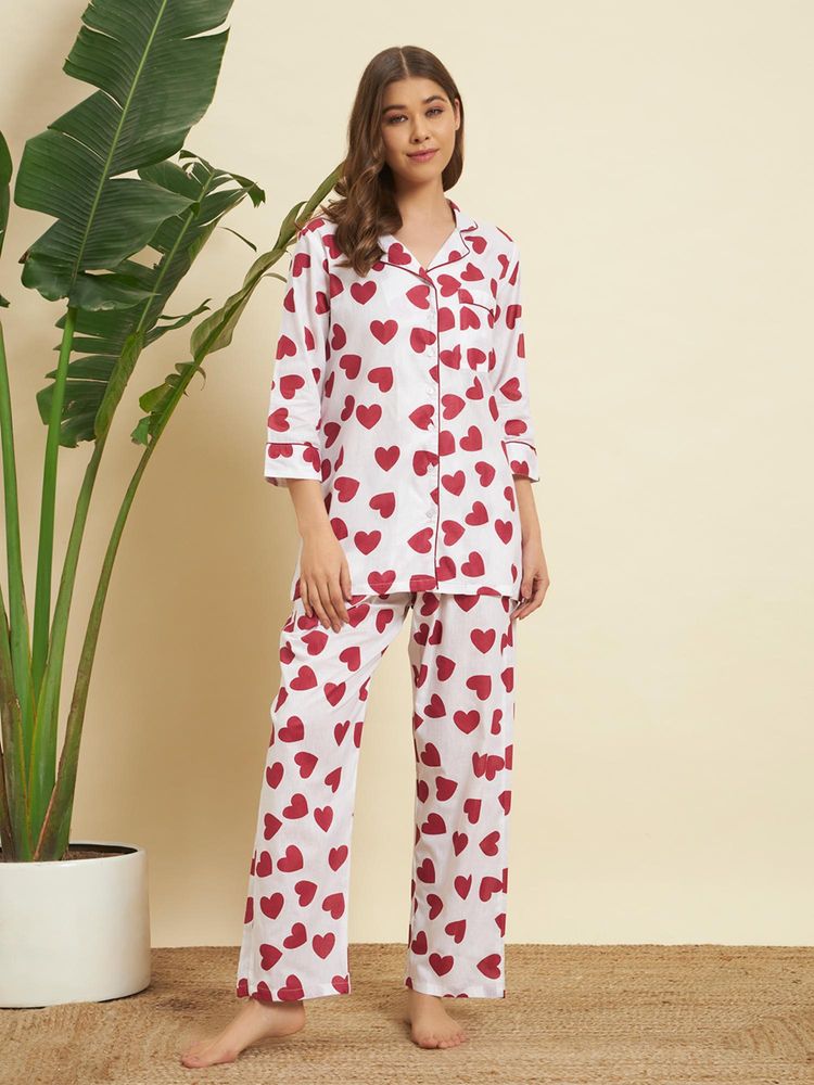 SEPHANI Maroon Cotton Geometric Shirt with Pyjama-picture-16