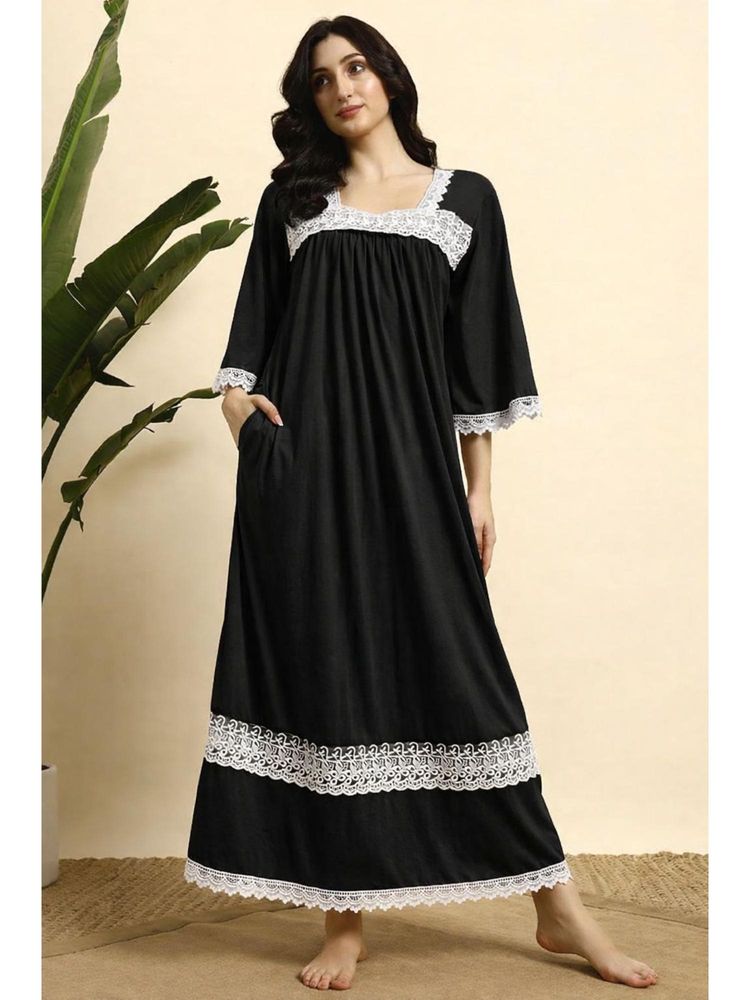 SEPHANI Black Cotton Printed Nightdress-image-5