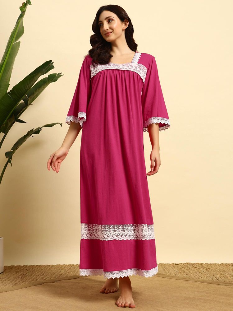 SEPHANI Magenta Cotton Printed Nightdress-picture-36