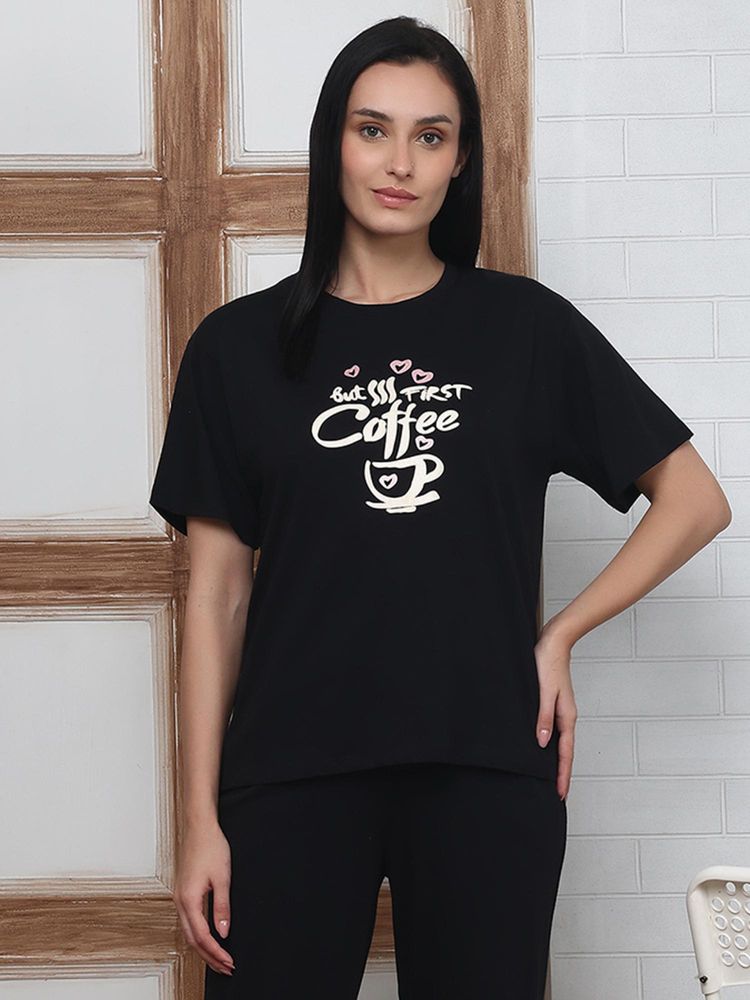 Kanvin Black Modal Printed T-Shirt-image-3