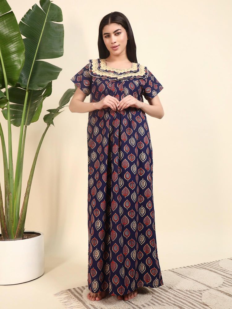 SEPHANI Blue Cotton Printed Nightdress-picture-18