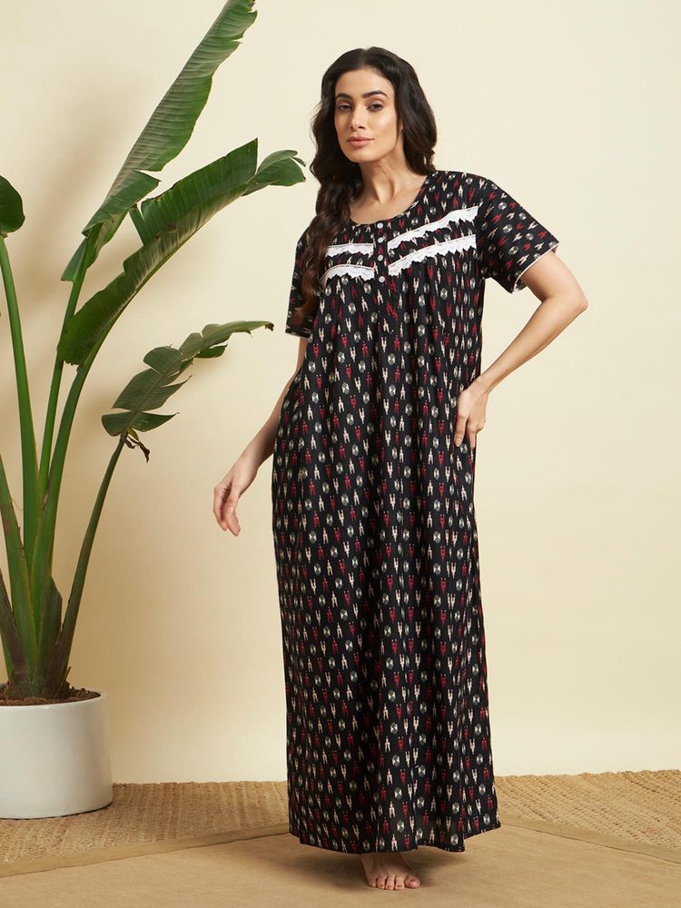 SEPHANI Black Cotton Printed Nightdress-picture-21
