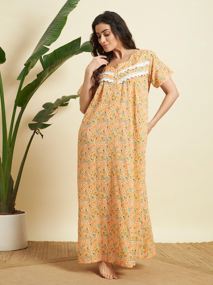 SEPHANI Orange Cotton Printed Nightdress-picture-22