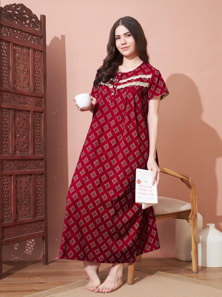 SEPHANI Red Cotton Printed Nightdress-picture-38